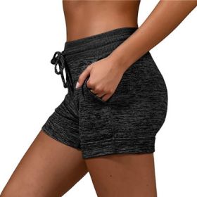 Women's bottoming quick-drying shorts yoga pants casual sports waist tie elastic shorts (Color: Black, size: XL)