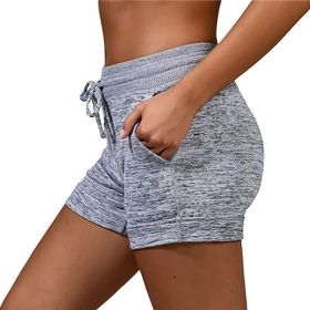 Women's bottoming quick-drying shorts yoga pants casual sports waist tie elastic shorts (Color: Light gray, size: M)